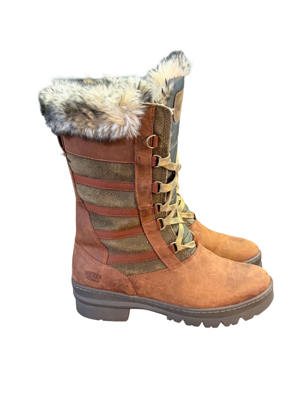 KEEN Wapato Tall Waterproof Winter Boots Leather Faux Fur Trim Women’s Size 9